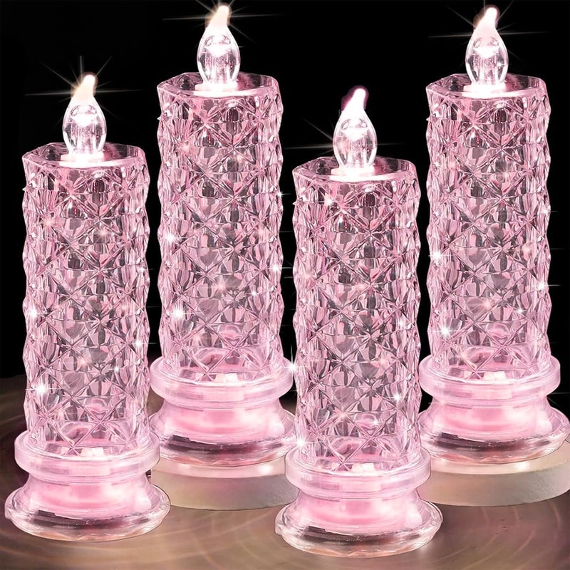 SupBri Store Rose Shadow LED Flameless Candles, 4PCS Romantic Battery Operated Candles Led Pillar Candles for Valentines Romantic Propose Anniversary Wedding Decorations(Pink, D 2.5" x H 7.2") - Image 1